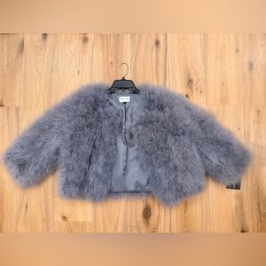PATTY KIM Elegant Gray Faux Fur Coat